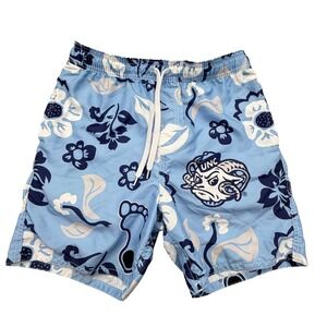 Wes and Willy UNC Tar Heels Swim Trunks Mens M Blue Floral Board Shorts